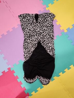 mandee Black and White Leopard Print Strapless Dress